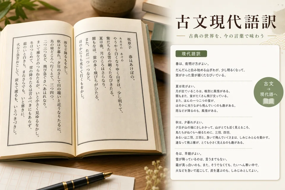 古文の原文を現代語訳サイトで現代文に直す学習イメージ