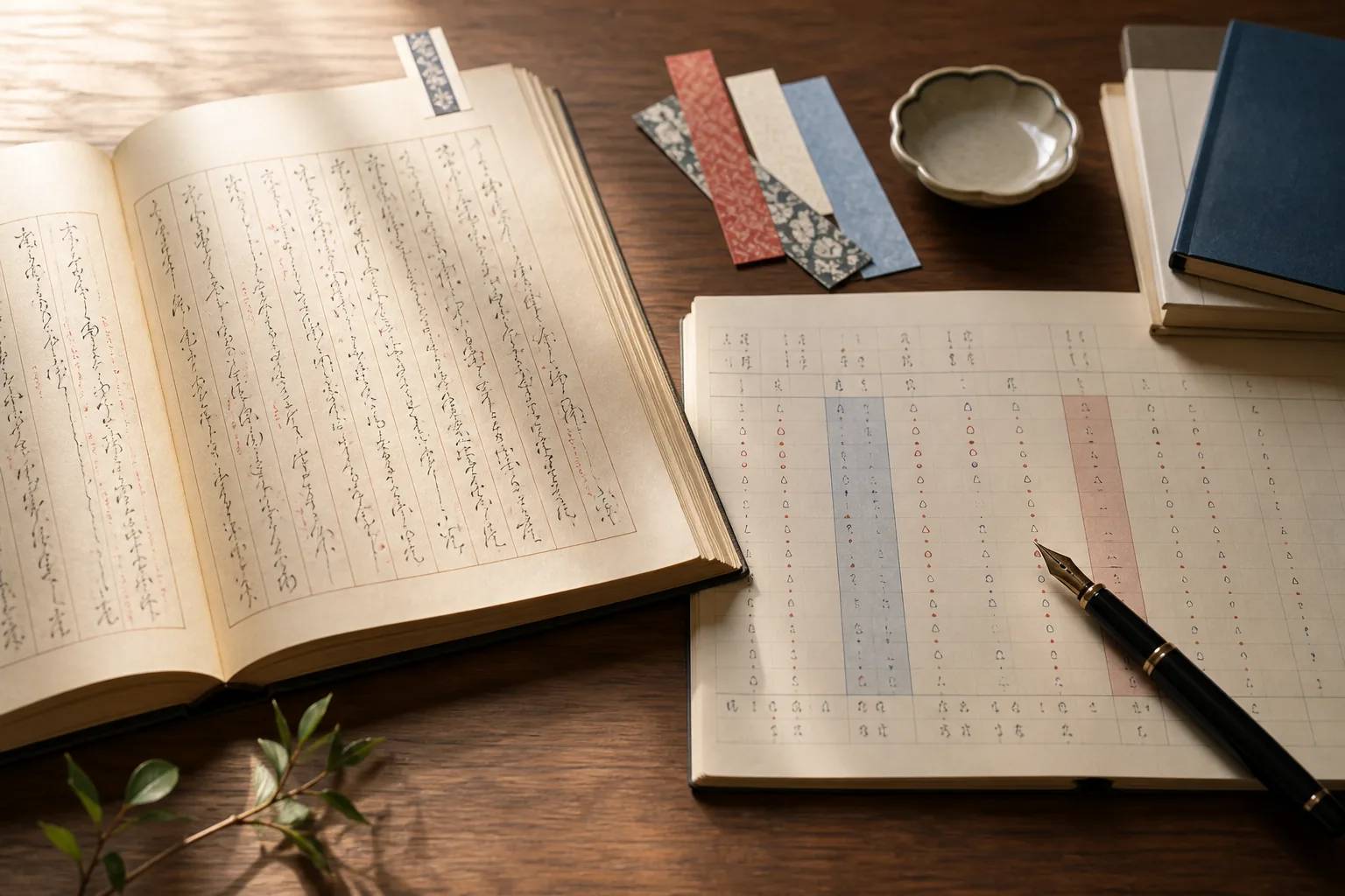 古文の助動詞を接続と活用の表で整理する学習机